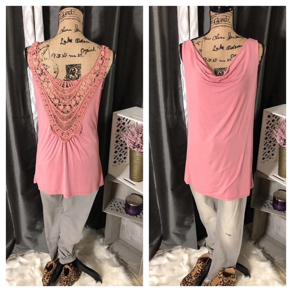 Drape Front Lace Back Tank - Picture 2 of 3
